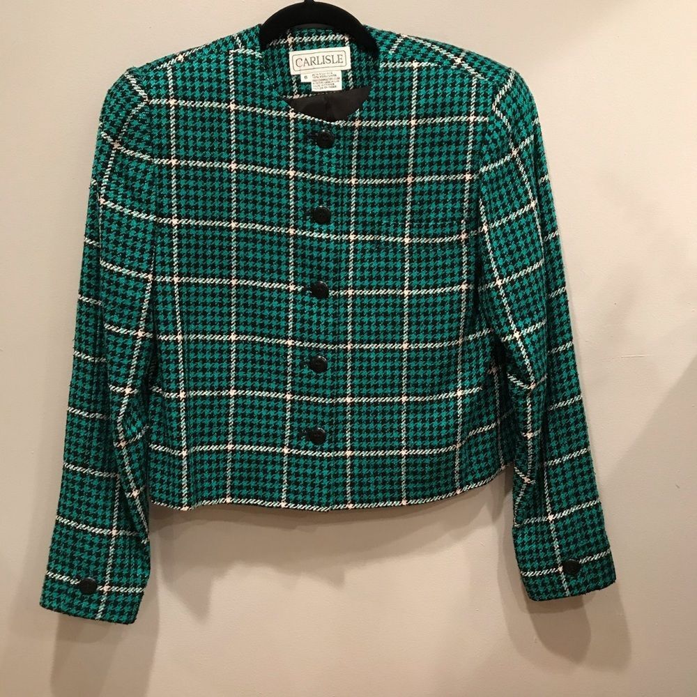 Carlisle Green Windowpane Plaid Cropped Blazer
